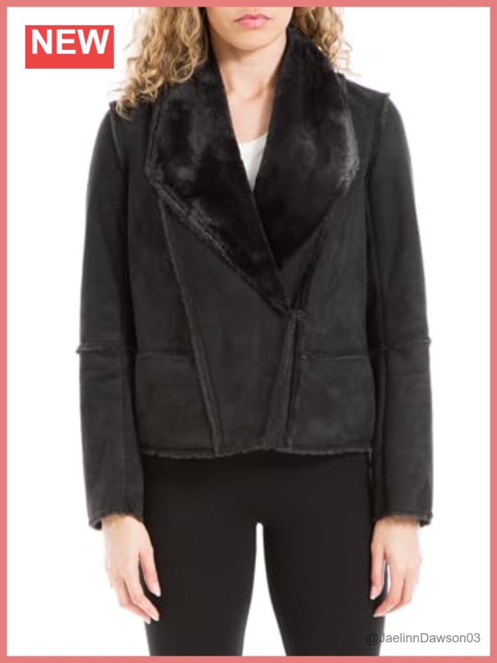 Max Studio Faux Fur Suede Short Jacket Loose Fit Hook Eye Closure